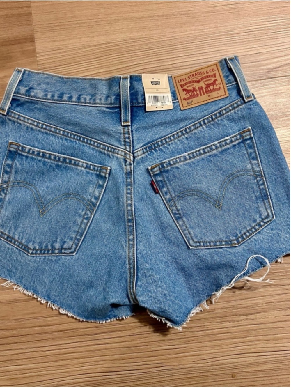 Levi's Distressed Light Blue Denim Jean Shorts - Picture 4 of 4